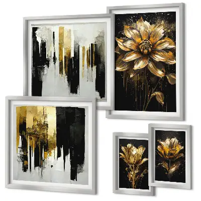 Set van moderne schilderijen met elegante bloemmotieven in een moderne stijl