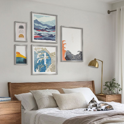 Gallery wall Japanse stijl met golven en bergen als decoratie