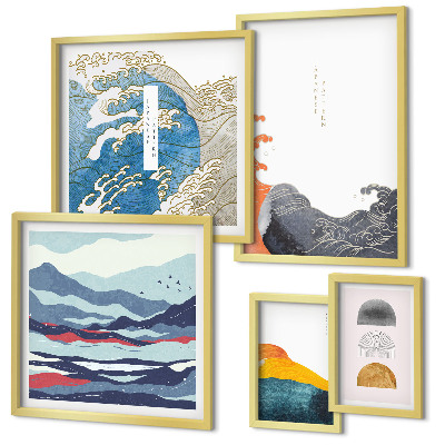 Gallery wall Japanse stijl met golven en bergen als decoratie