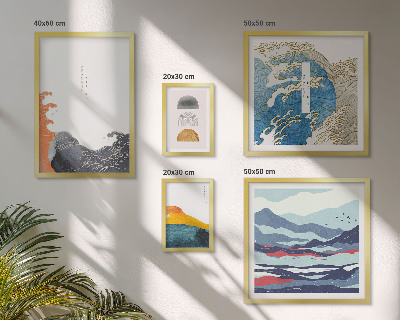 Gallery wall Japanse stijl met golven en bergen als decoratie