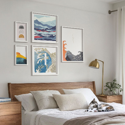 Gallery wall Japanse stijl met golven en bergen als decoratie