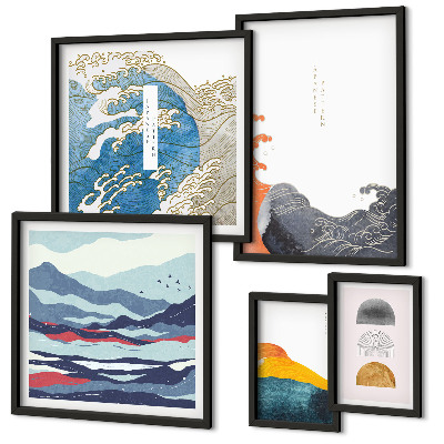 Gallery wall Japanse stijl met golven en bergen als decoratie