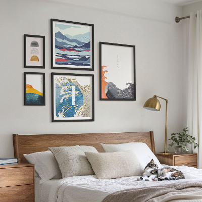 Gallery wall Japanse stijl met golven en bergen als decoratie