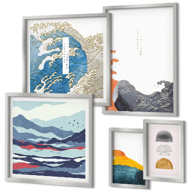 Gallery wall Japanse stijl met golven en bergen als decoratie