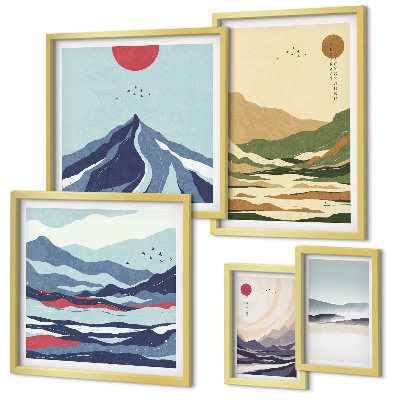 Moderne schilderijen set Berglandschappen natuur