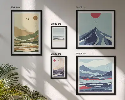 Moderne schilderijen set met berglandschappen en natuur