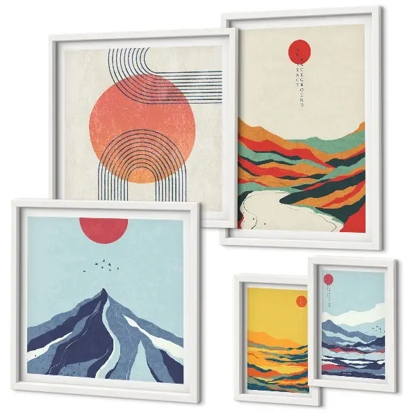 Gallery wall met abstracte berglandschappen