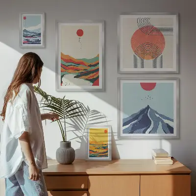 Gallery wall met abstracte berglandschappen