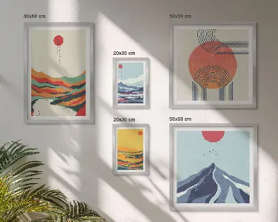 Gallery wall met abstracte berglandschappen