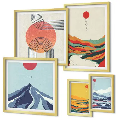 Gallery wall met abstracte berglandschappen