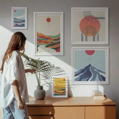 Gallery wall met abstracte berglandschappen