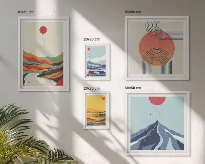 Gallery wall met abstracte berglandschappen