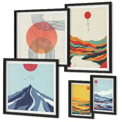 Gallery wall met abstracte berglandschappen