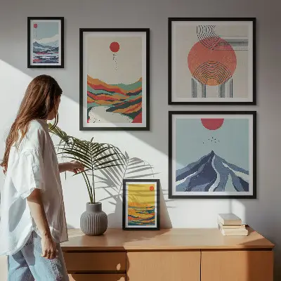 Gallery wall met abstracte berglandschappen