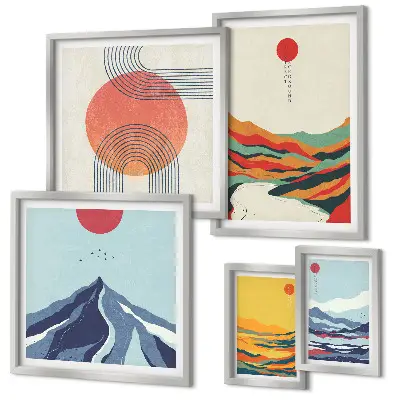 Gallery wall met abstracte berglandschappen