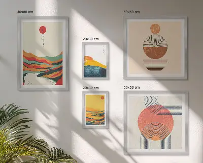Set van moderne schilderijen met abstracte geometrische landschappen