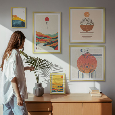 Moderne schilderijen set Abstracte geometrische landschappen