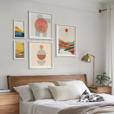 Moderne schilderijen set Abstracte geometrische landschappen