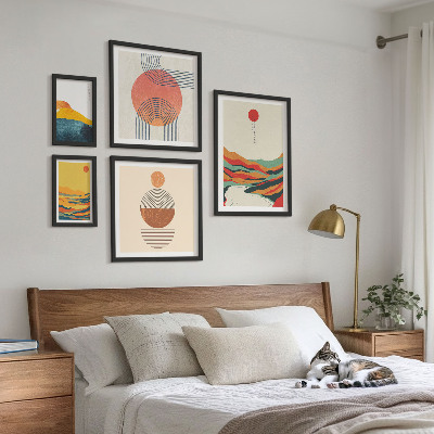 Moderne schilderijen set Abstracte geometrische landschappen