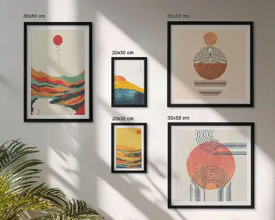 Set van moderne schilderijen met abstracte geometrische landschappen
