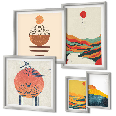 Moderne schilderijen set Abstracte geometrische landschappen