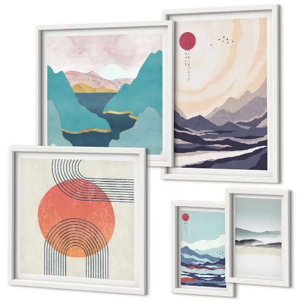Gallery wall met abstracte berglandschappen
