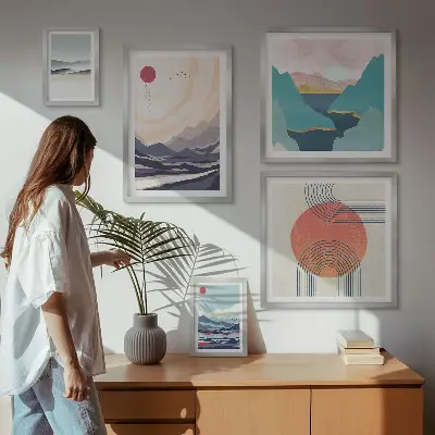Gallery wall met abstracte berglandschappen