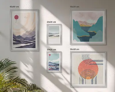 Gallery wall met abstracte berglandschappen