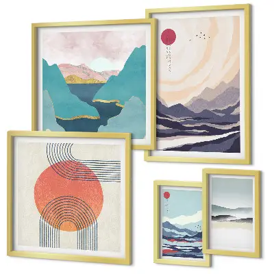 Gallery wall met abstracte berglandschappen