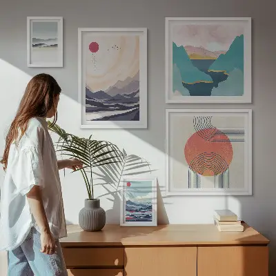 Gallery wall met abstracte berglandschappen