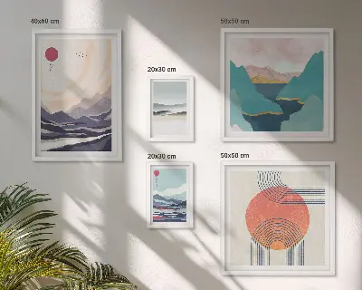 Gallery wall met abstracte berglandschappen