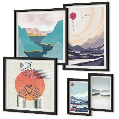 Gallery wall met abstracte berglandschappen