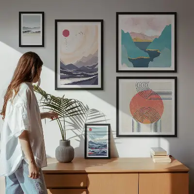 Gallery wall met abstracte berglandschappen
