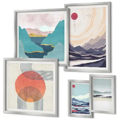 Gallery wall met abstracte berglandschappen