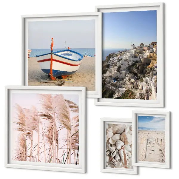 Wanddecoratie met compositie landschappen met stranden en witte gebouwen