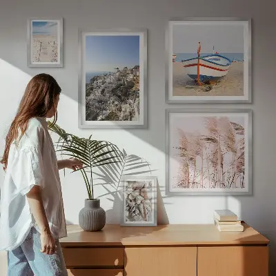 Wanddecoratie met compositie landschappen met stranden en witte gebouwen