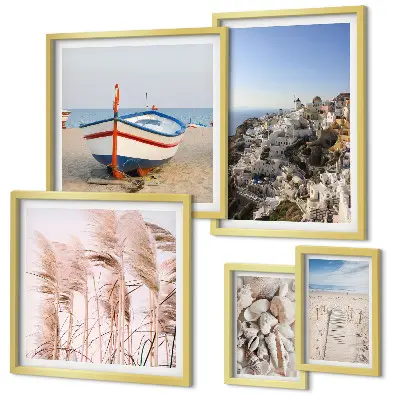 Wanddecoratie met compositie landschappen met stranden en witte gebouwen
