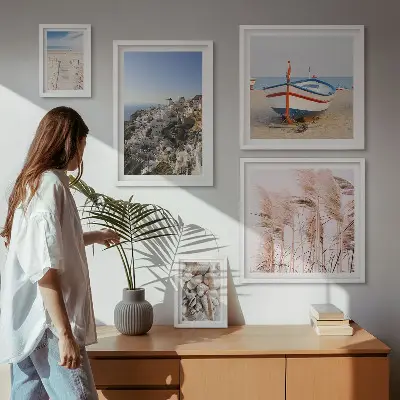 Wanddecoratie met compositie landschappen met stranden en witte gebouwen