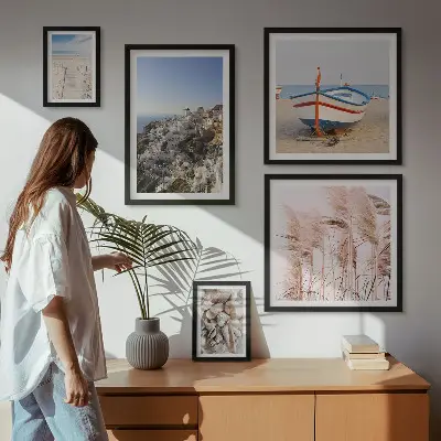 Wanddecoratie met compositie landschappen met stranden en witte gebouwen