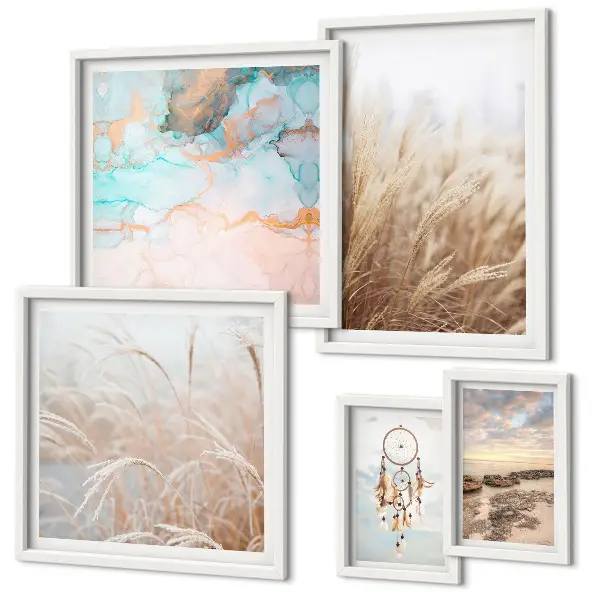 Set van moderne schilderijen met natuurlijke boho-etnische landschappen