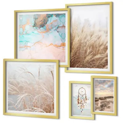 Set van moderne schilderijen met natuurlijke boho-etnische landschappen