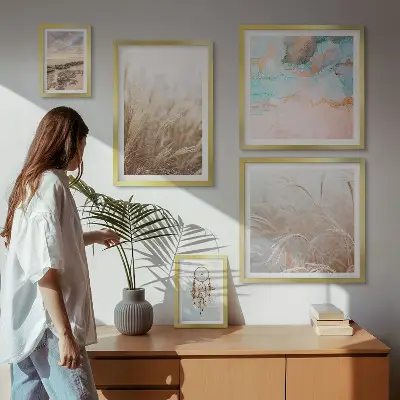 Set van moderne schilderijen met natuurlijke boho-etnische landschappen