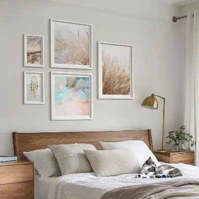 Set van moderne schilderijen met natuurlijke boho-etnische landschappen