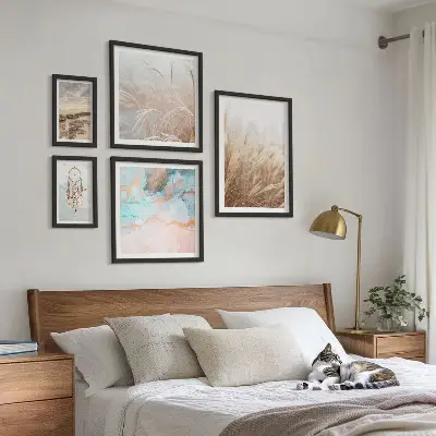 Set van moderne schilderijen met natuurlijke boho-etnische landschappen