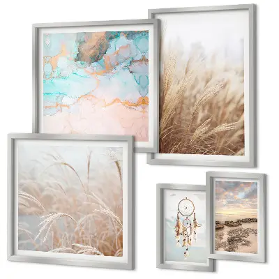 Set van moderne schilderijen met natuurlijke boho-etnische landschappen