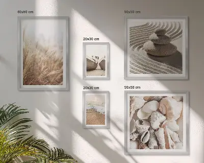 Gallery wall met schelpen en zand van de kust