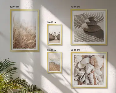 Gallery wall met schelpen en zand van de kust