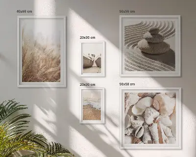 Gallery wall met schelpen en zand van de kust