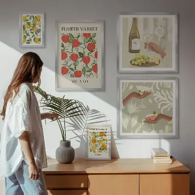 Wanddecoratie met fruit- en bloemmotief vintage stijl