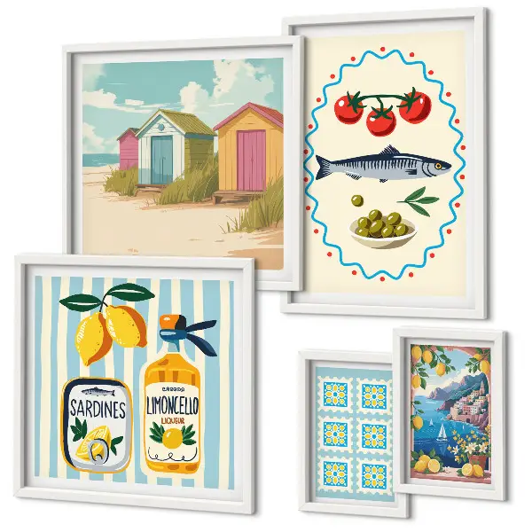 Moderne schilderijenset met thema smaken van de mediterrane keuken